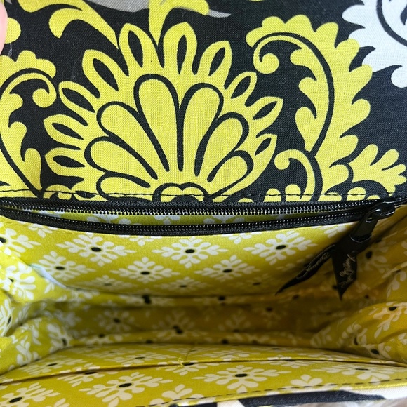 Vera Bradley Baroque Front Flap Crossbody Purse Black Gray Yellow Floral - Picture 3 of 5